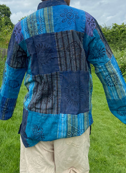 Handmade Cotton Patchwork Shirt: Nepali Blockprint Stonewash Design