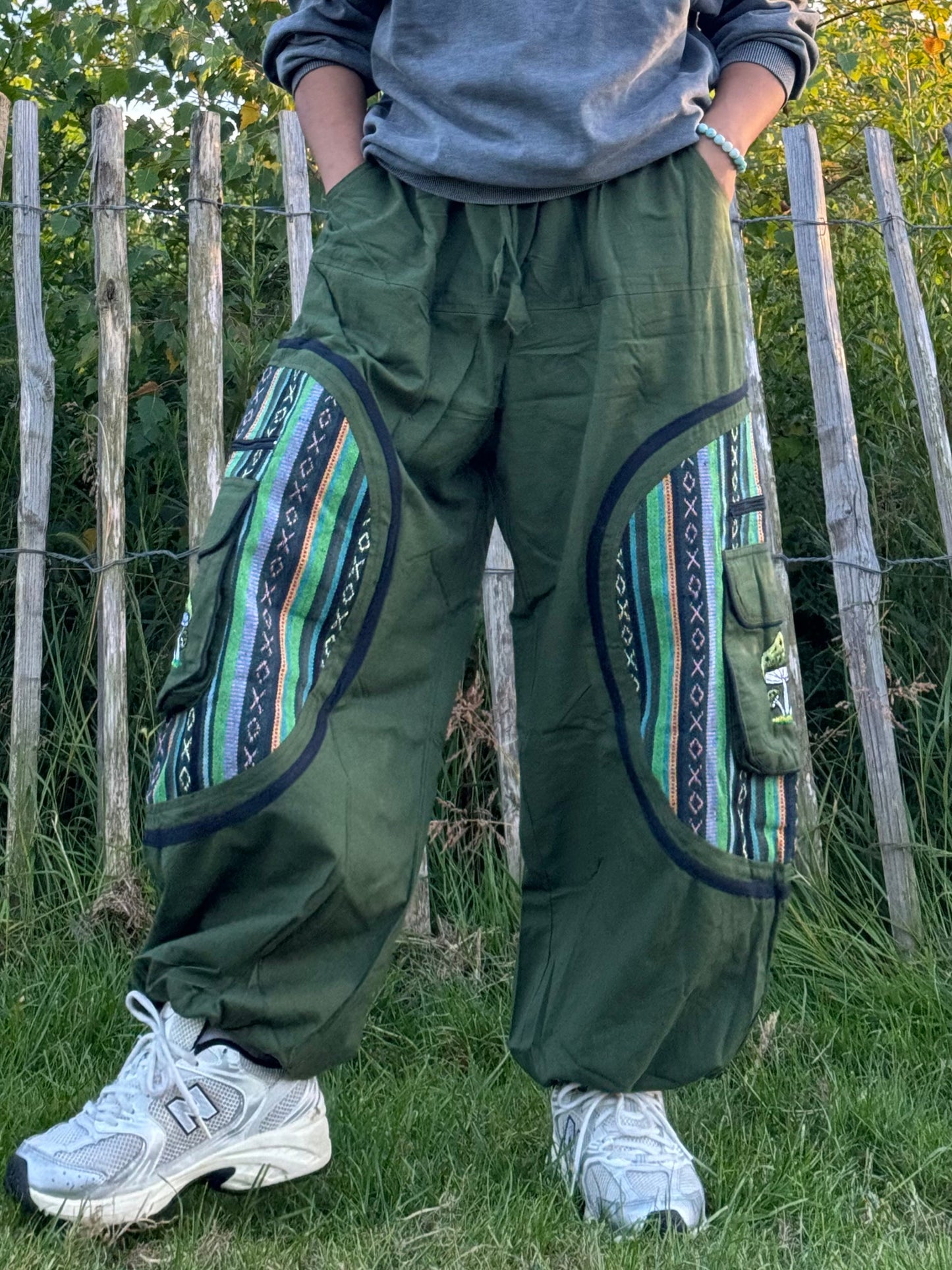 Hippie Cotton trouser | Hippy Festival Pants| Mushroom Embroidery Design | Boho Yoga Harem Pants| Made in Nepal | Sustainable Fashion |