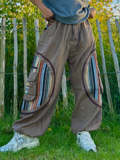Mushroom Embroidered Hippie Cotton Harem Pants - Made in Nepal