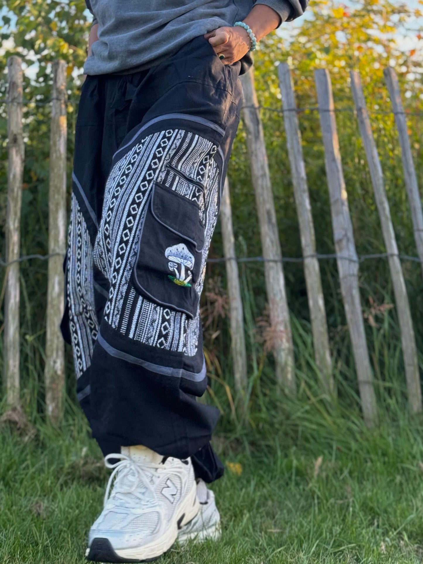Mushroom Embroidered Hippie Cotton Harem Pants - Made in Nepal