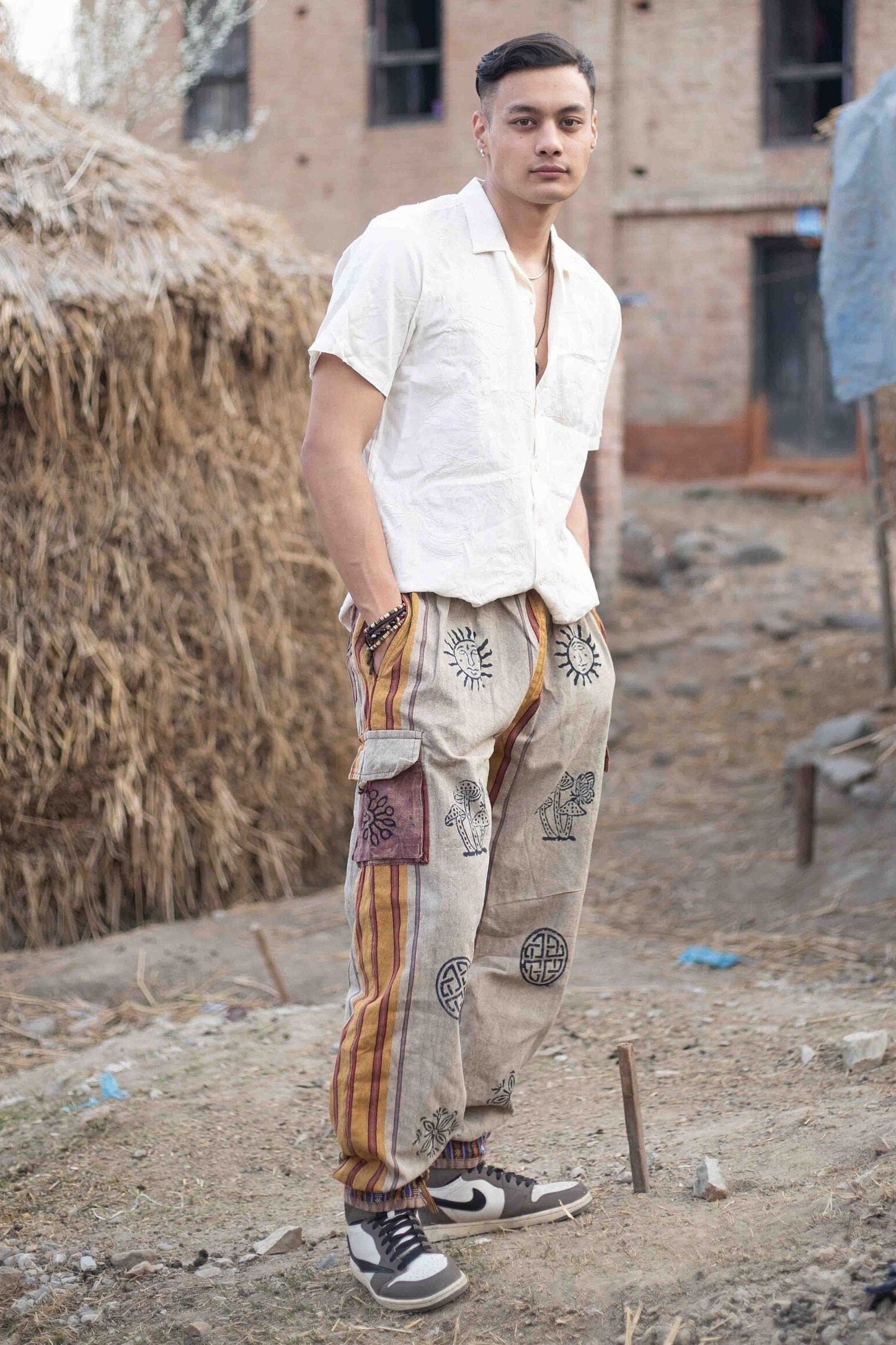 Hippie Hemp Cargo Pants  Sustainable Festival Trousers  Eco-Friendly Boho Clothing