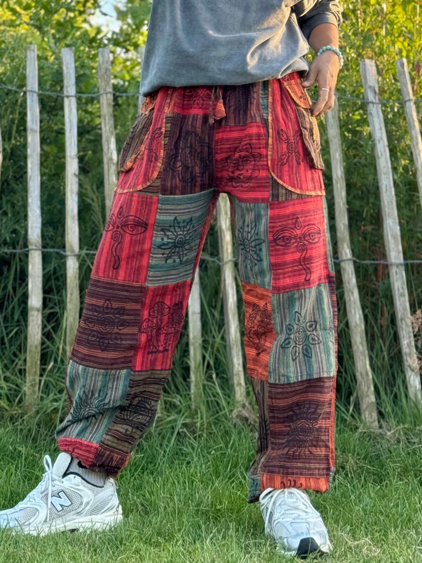Boho Patchwork Cotton Trousers: Unisex Festival Hippie Pants