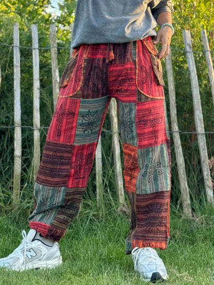 Boho Patchwork Cotton Trousers: Unisex Festival Hippie Pants