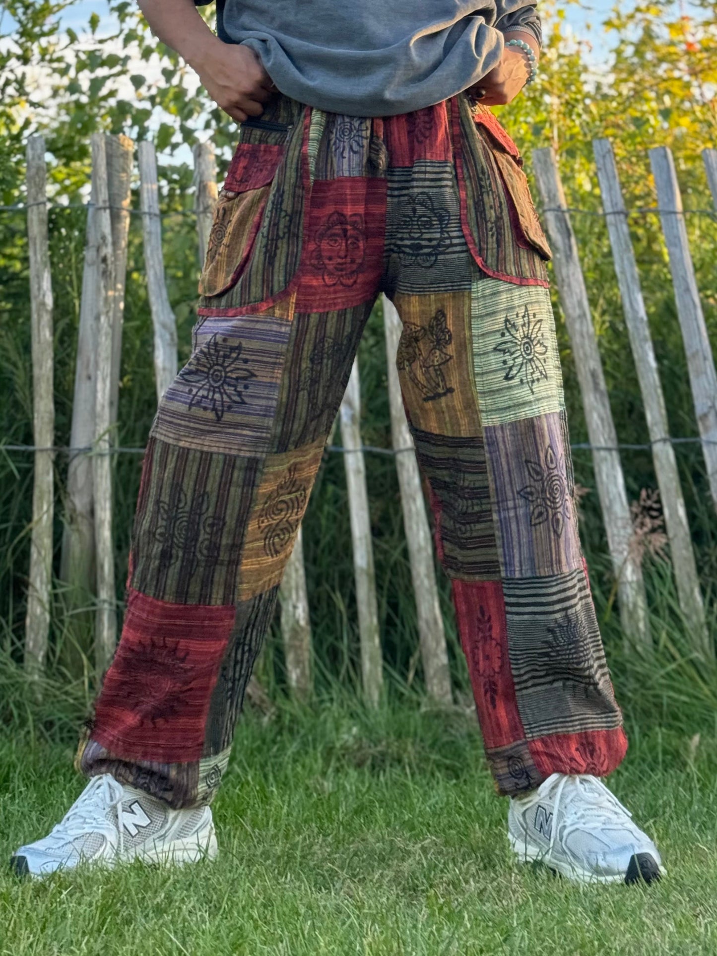 Boho Patchwork Cotton Trousers: Unisex Festival Hippie Pants