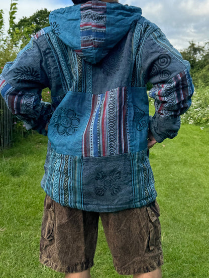 Mens Patchwork Fleece Lined Winter Jacket Boho Hippy Zipped Tops coat