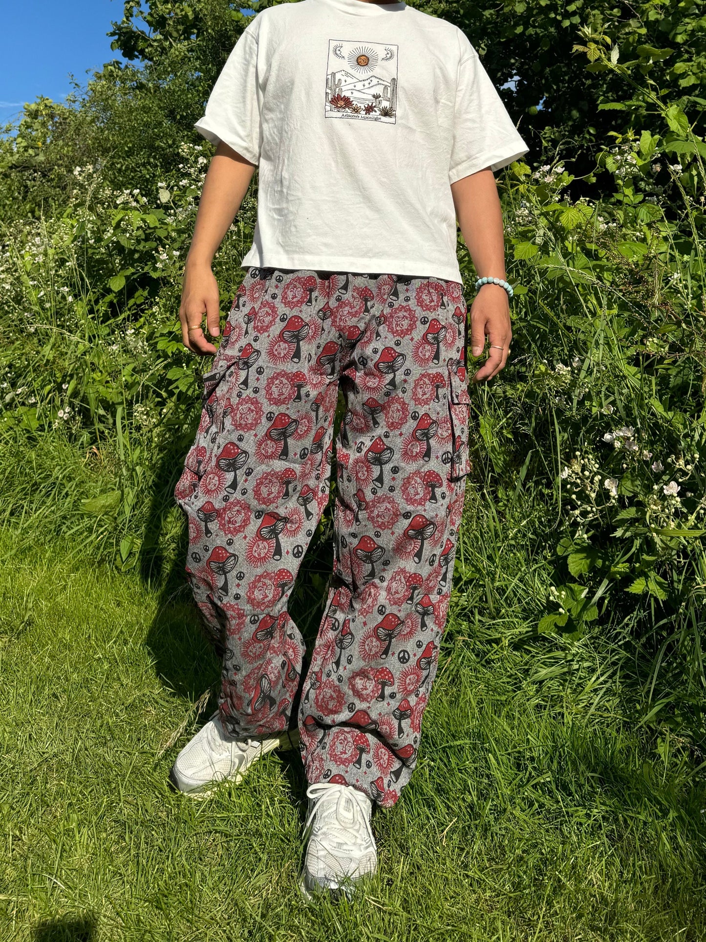 Mushroom Print Hippie Trousers: Eco-Friendly Cotton Festival Pants