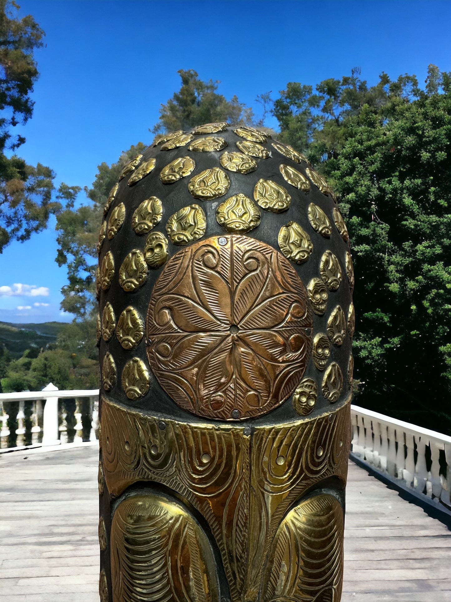 Handcrafted Brass and Wood Tribal Mask – African Art Wall Hanging