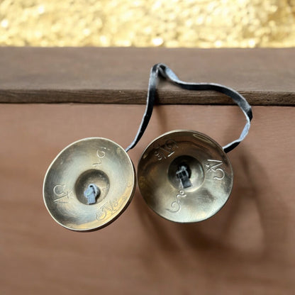 Vintage Tibetan Tingsha Cymbals with Symbols - 7 cm Diameter