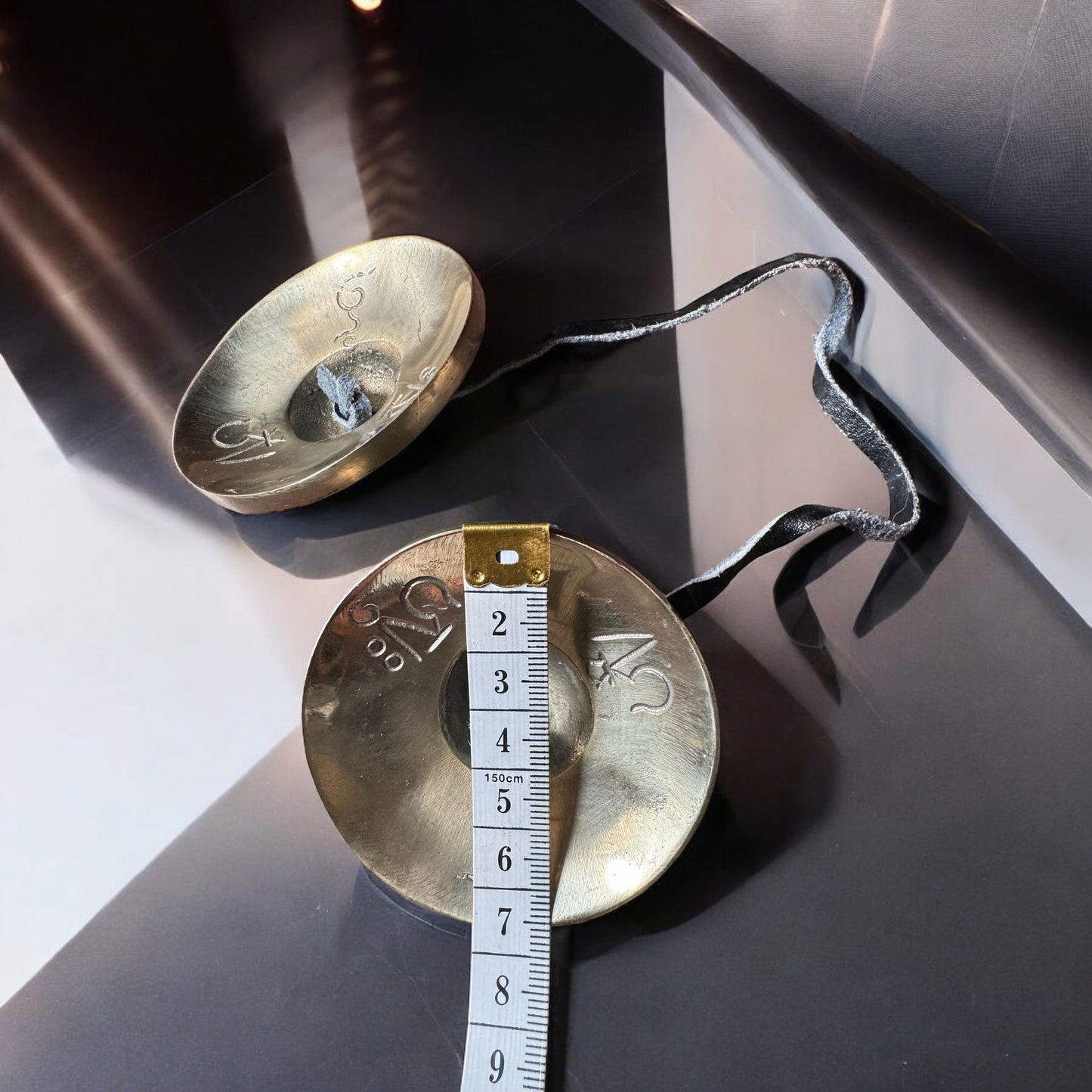 Vintage Tibetan Tingsha Cymbals with Symbols - 7 cm Diameter