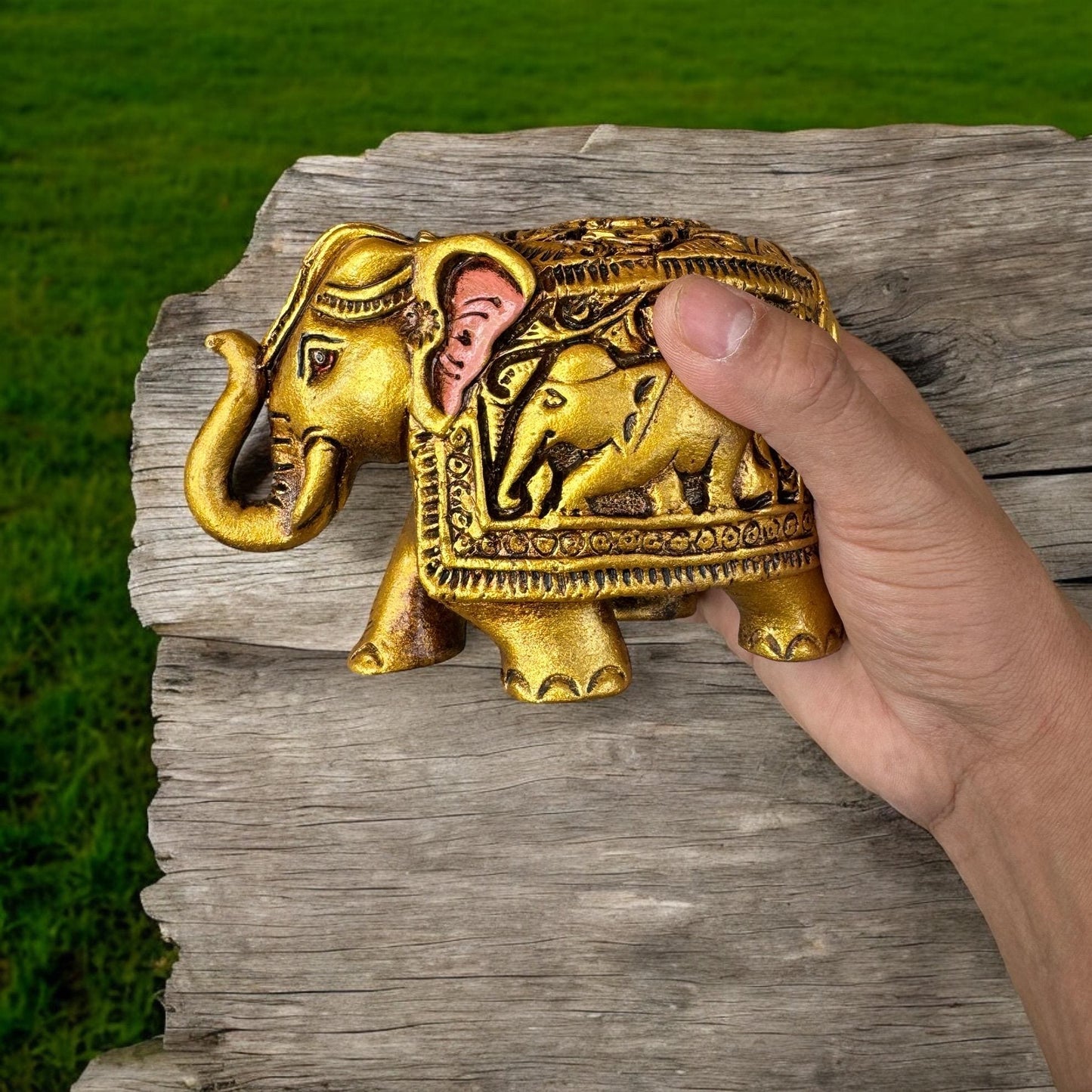 Handcrafted Golden Elephant Incense Holder, Spiritual Meditation Yoga Decor