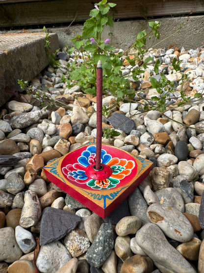 Hand Painted Wooden Incense Holder, Floral Boho Meditation Yoga Decor
