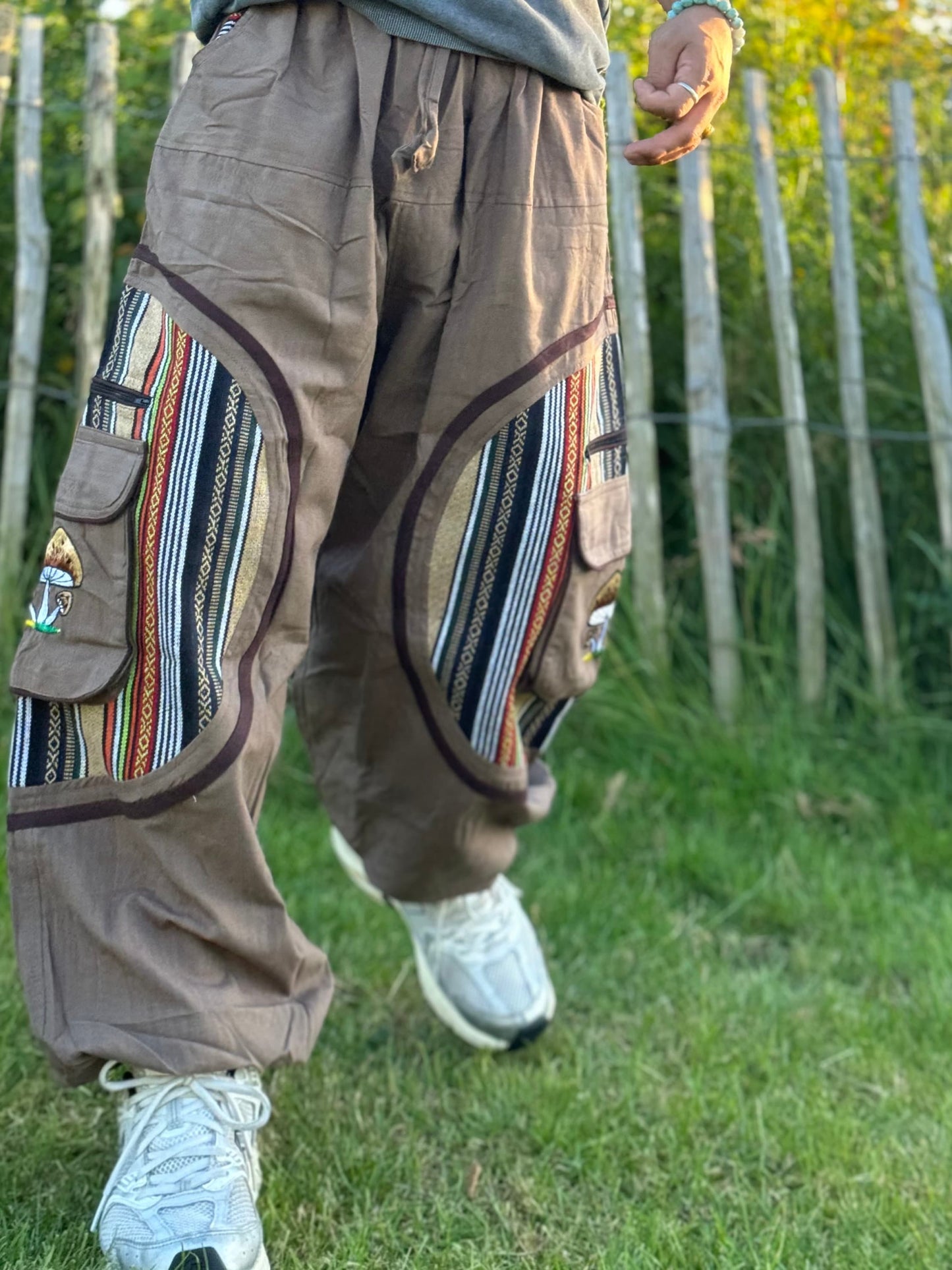 Mushroom Embroidered Hippie Cotton Harem Pants - Made in Nepal