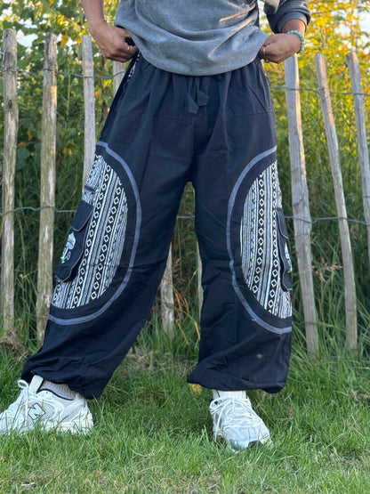 Mushroom Embroidered Hippie Cotton Harem Pants - Made in Nepal
