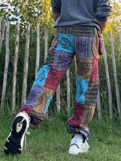 Boho Patchwork Cotton Trousers: Unisex Festival Hippie Pants