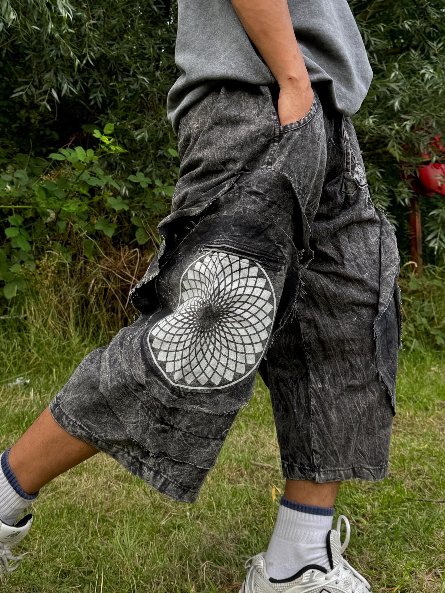 Mandala Print Cotton Festival Shorts: Unisex Boho Hippie Pants