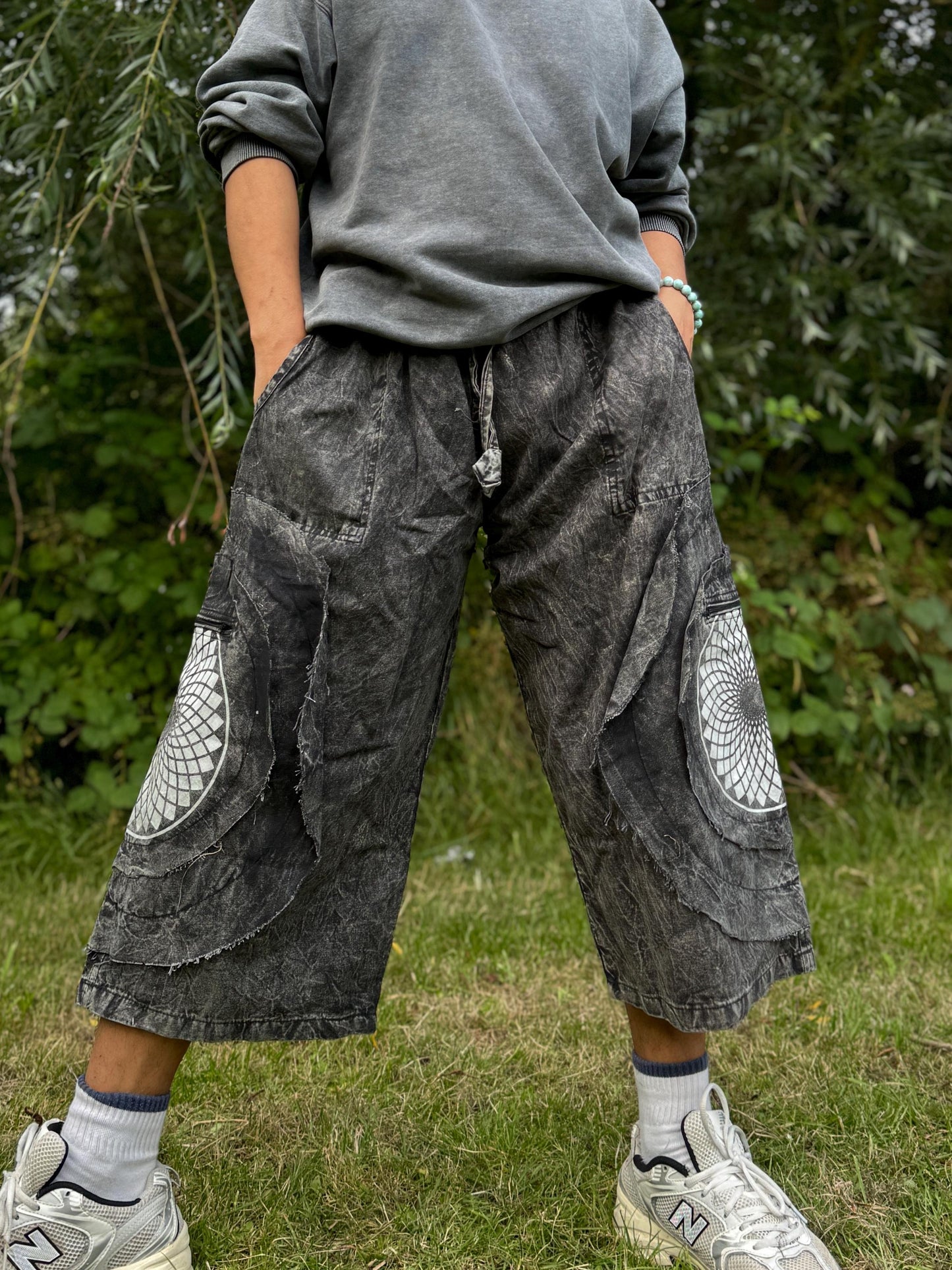 Mandala Print Cotton Bermuda Shorts: Unisex Hippie Festival Pants
