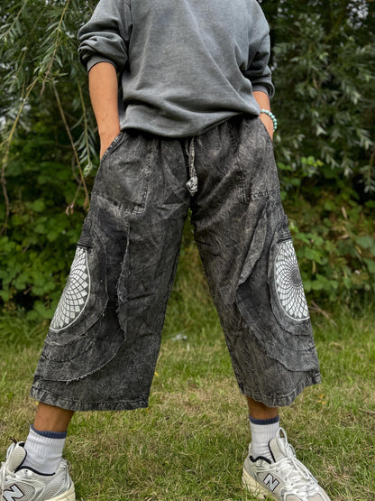 Mandala Print Cotton Festival Shorts: Unisex Boho Hippie Pants