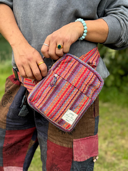 Handwoven Hemp Rasta Crossbody Bag: Unisex Hippie Festival Bag