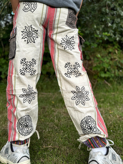 Handwoven Himalayan Cotton Cargo Pants: Festival Hippie Trousers
