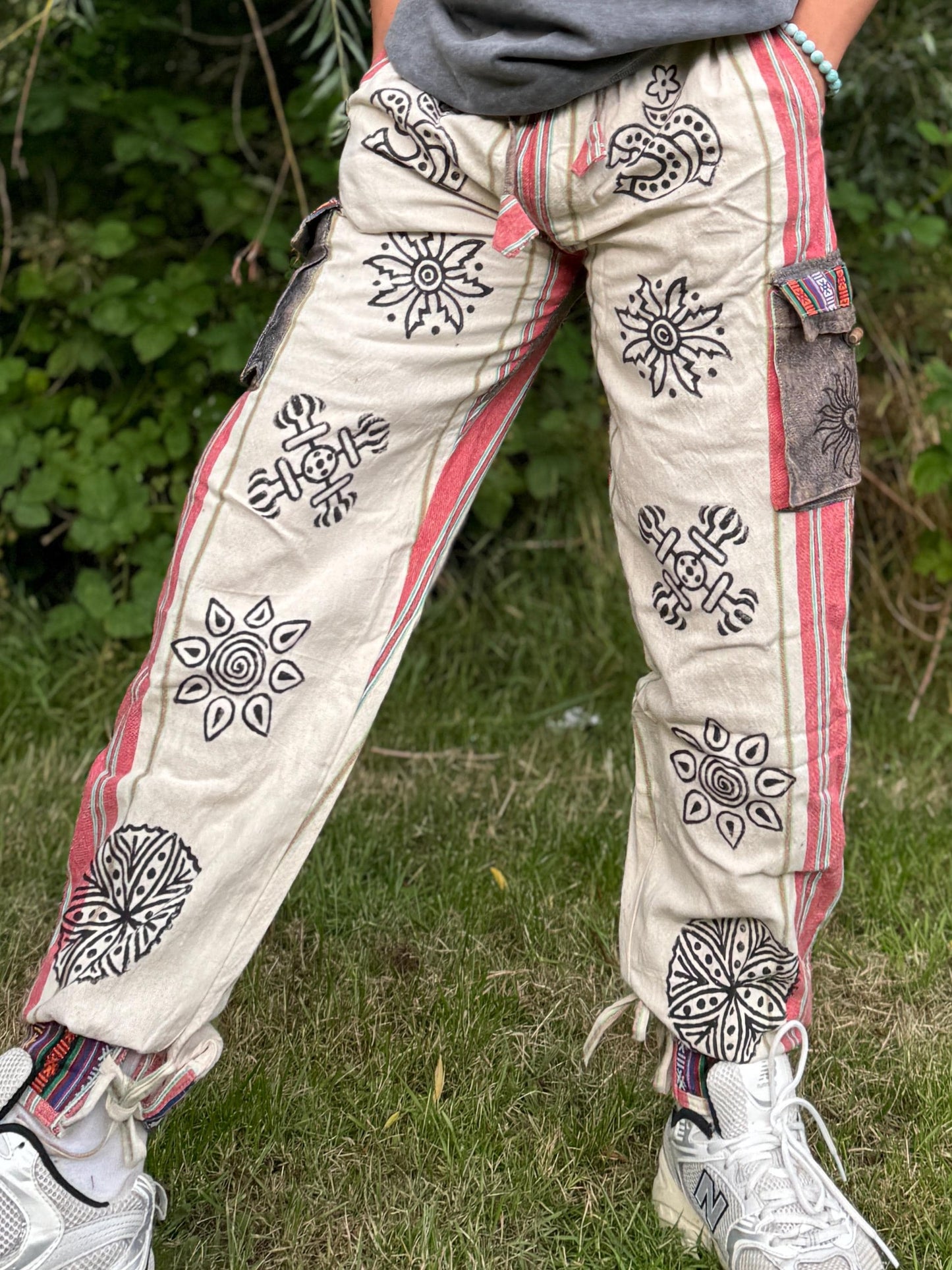 Handwoven Himalayan Cotton Cargo Pants: Festival Hippie Trousers