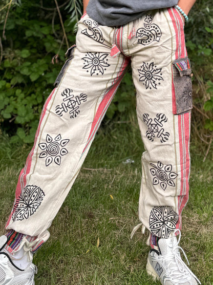 Handwoven Himalayan Cotton Cargo Pants: Festival Hippie Trousers