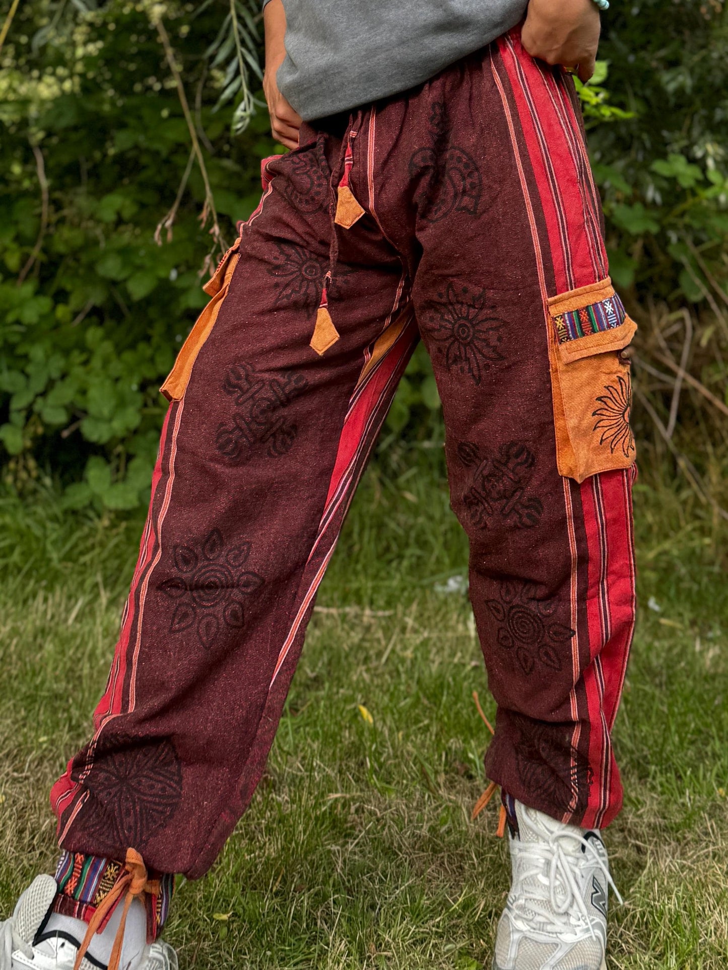 Handwoven Himalayan Cotton Cargo Pants: Eco-Friendly Hippie Trousers