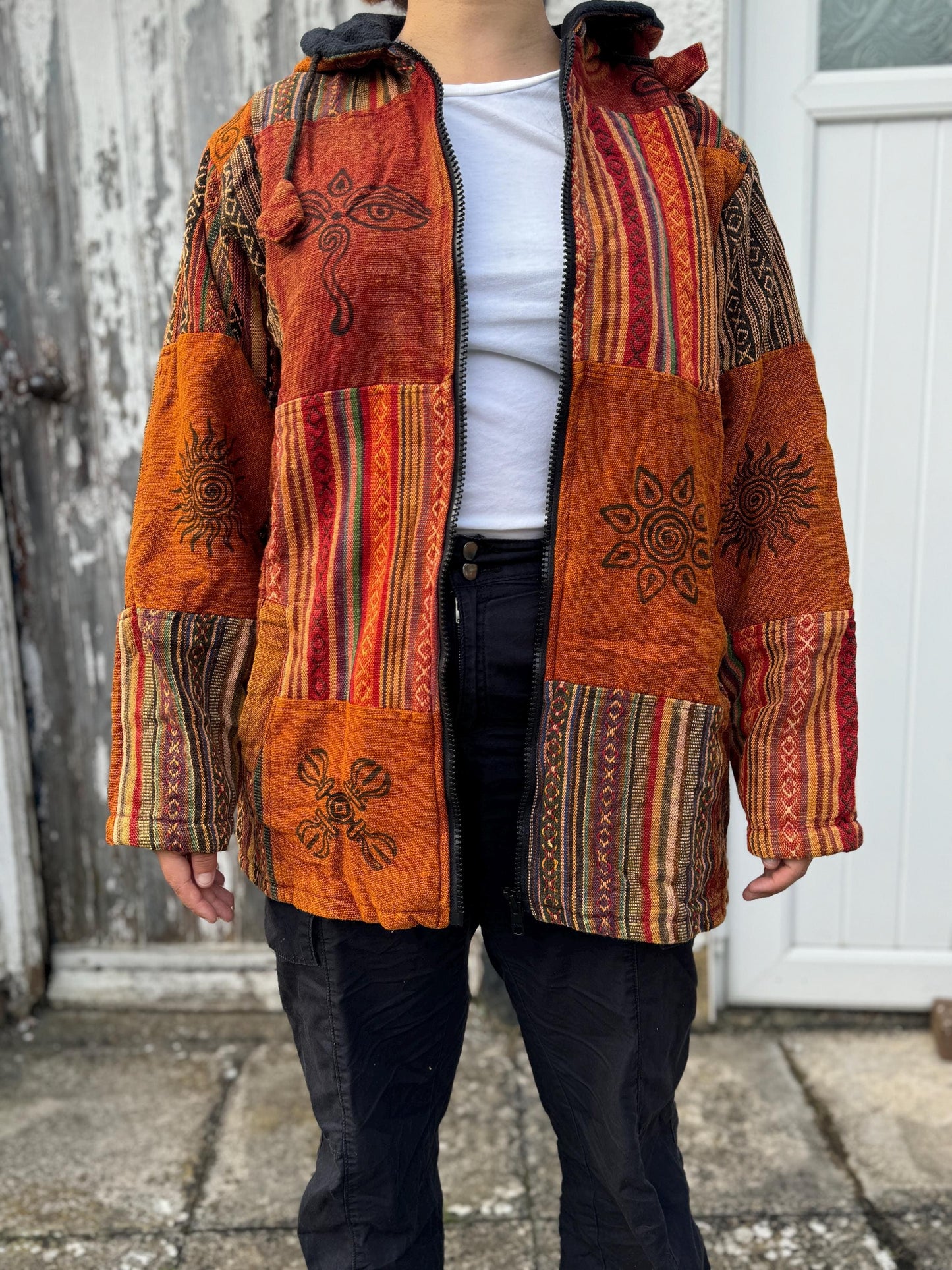 Unisex Patchwork Fleece Hoodie: Himalayan Cotton Festival Jacket