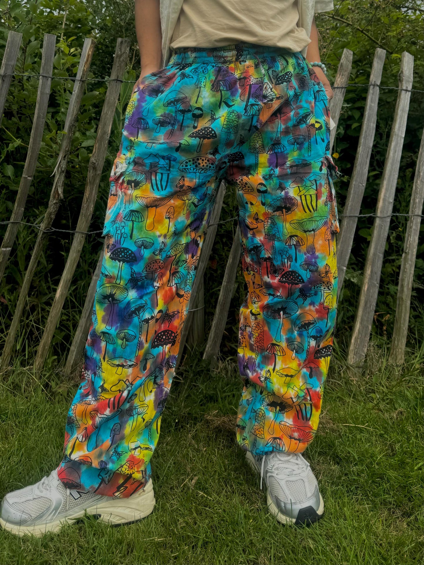 Unisex Tie Dye Hippie Pants: Mushroom Print Cotton Festival Trousers