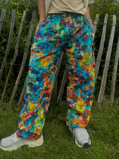 Unisex Tie Dye Hippie Pants: Mushroom Print Cotton Festival Trousers