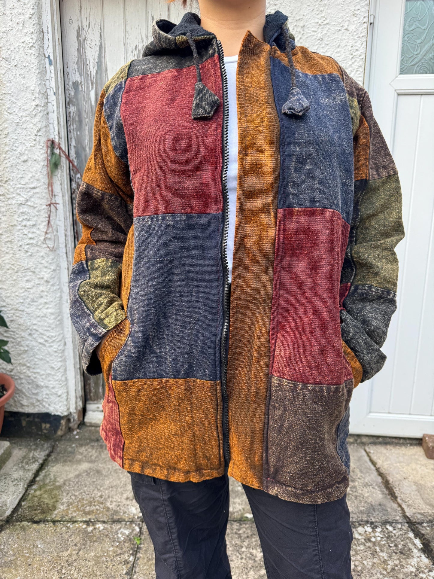 Patchwork Fleece Hoodie: Unisex Winter Hippie Jacket