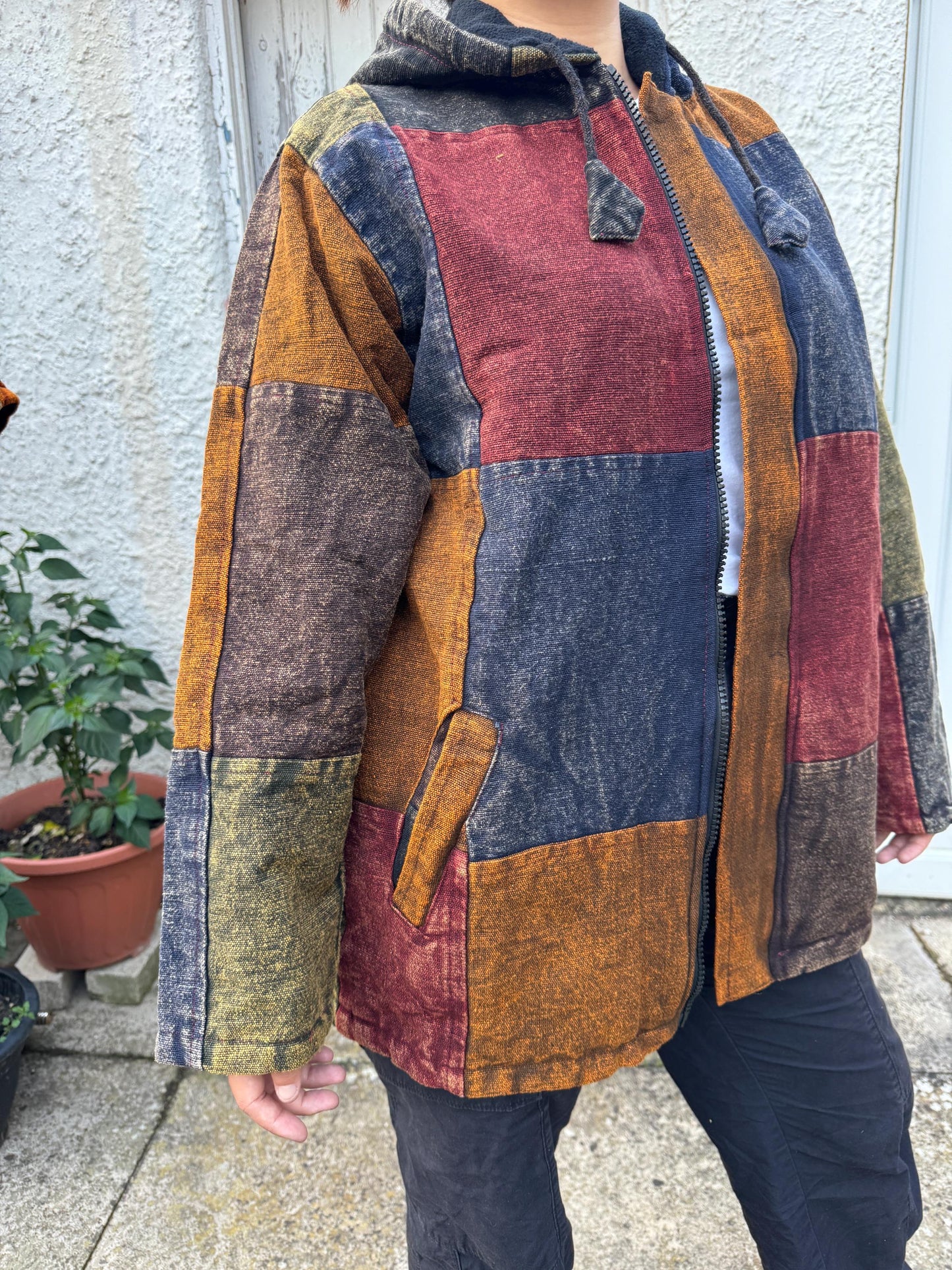 Patchwork Fleece Hoodie: Unisex Winter Hippie Jacket