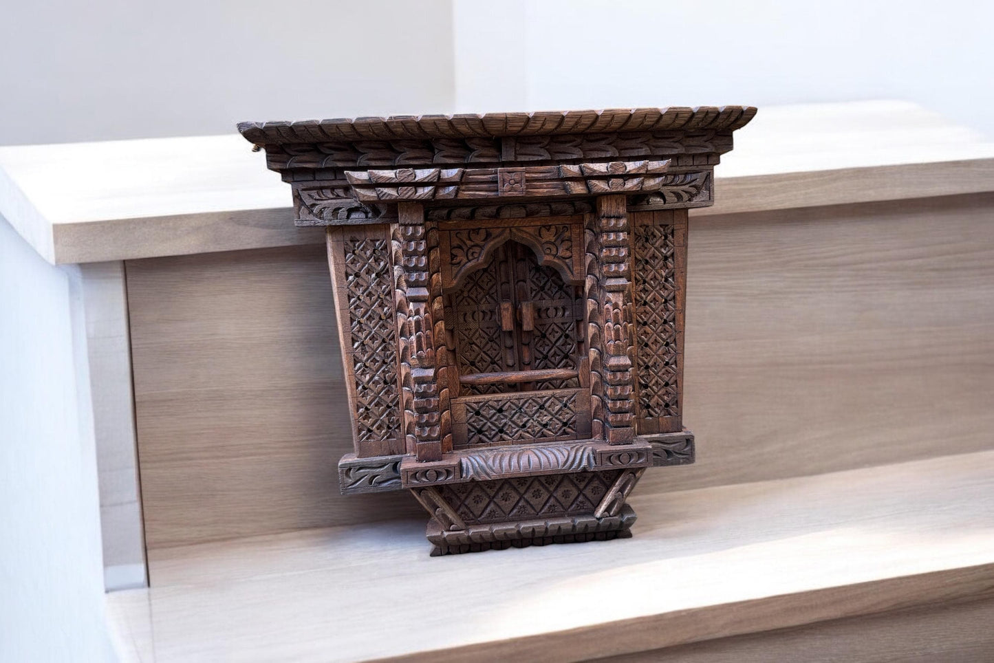 Handcrafted Wooden Wall Hanging Window Decor - Intricately Carved Traditional Design