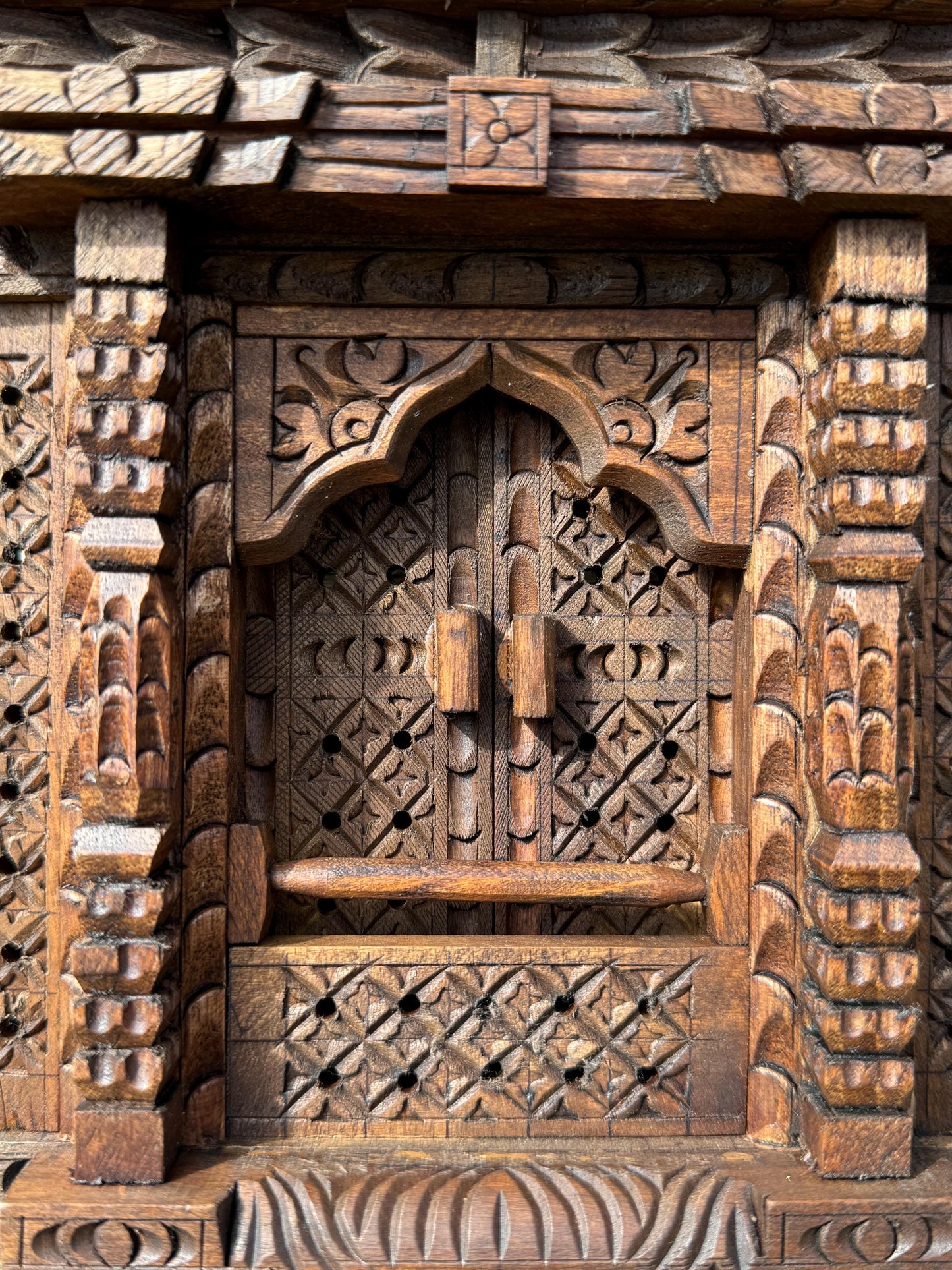 Handcrafted Wooden Wall Hanging Window Decor - Intricately Carved Traditional Design
