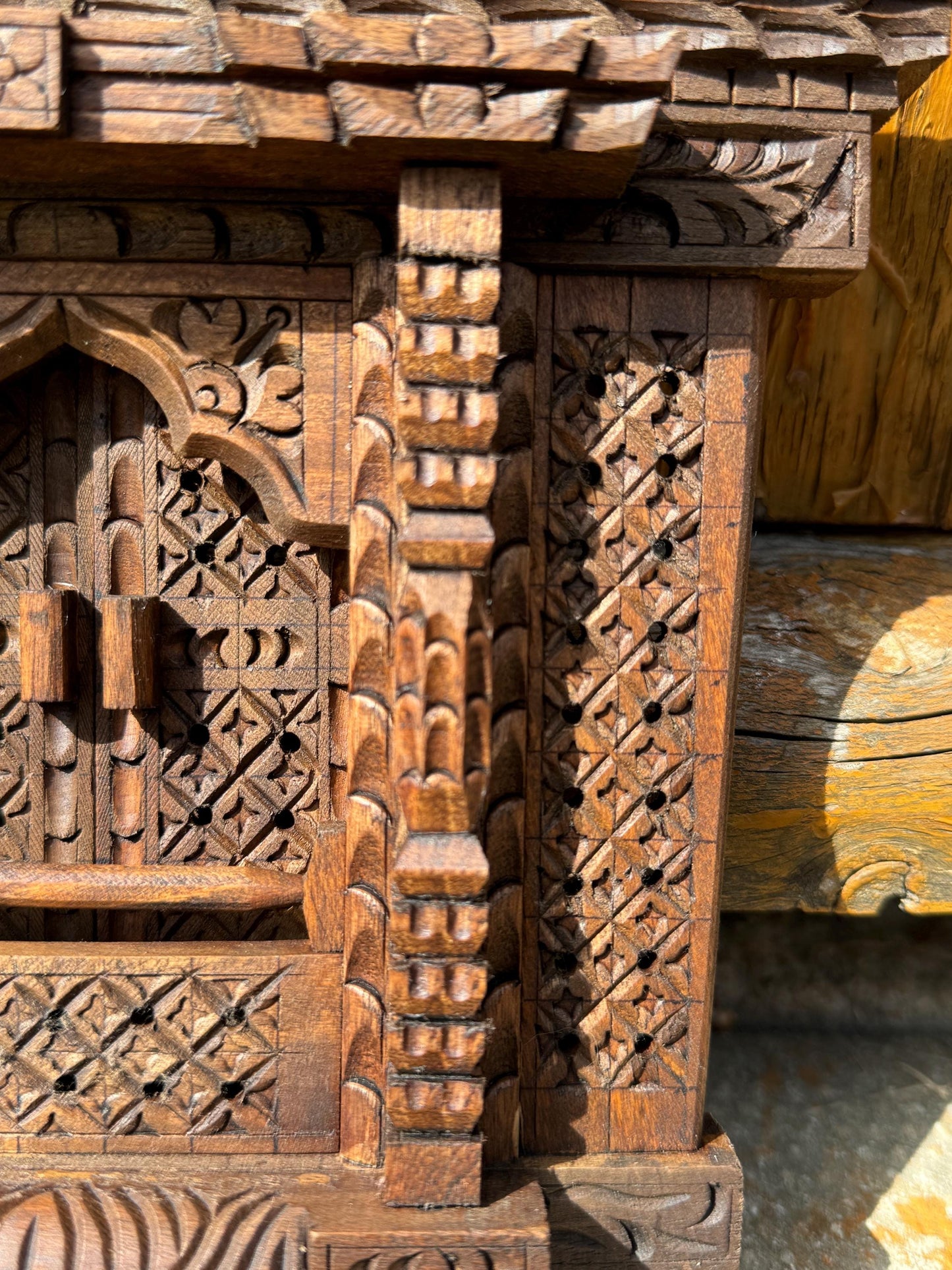 Handcrafted Wooden Wall Hanging Window Decor - Intricately Carved Traditional Design