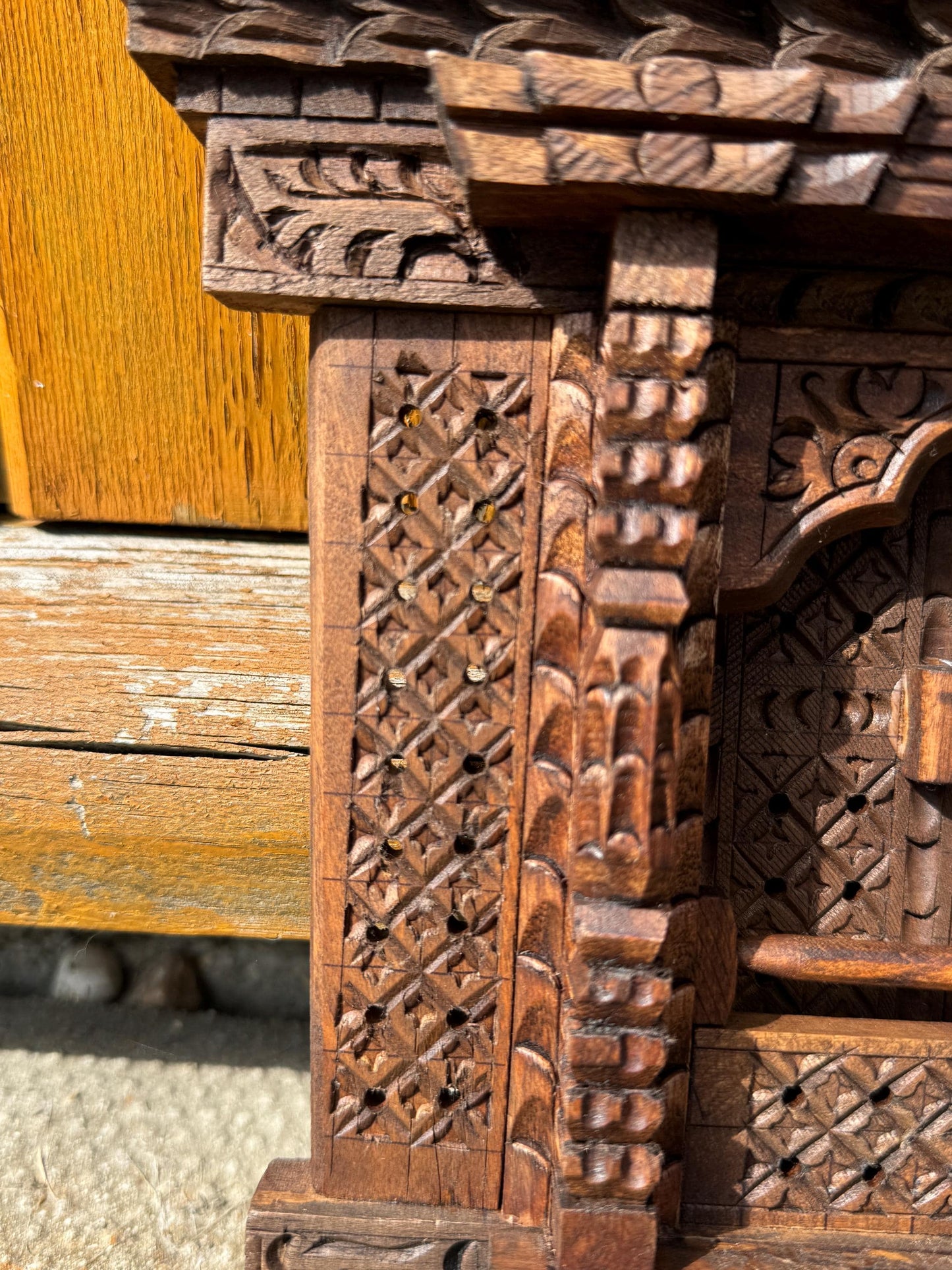 Handcrafted Wooden Wall Hanging Window Decor - Intricately Carved Traditional Design