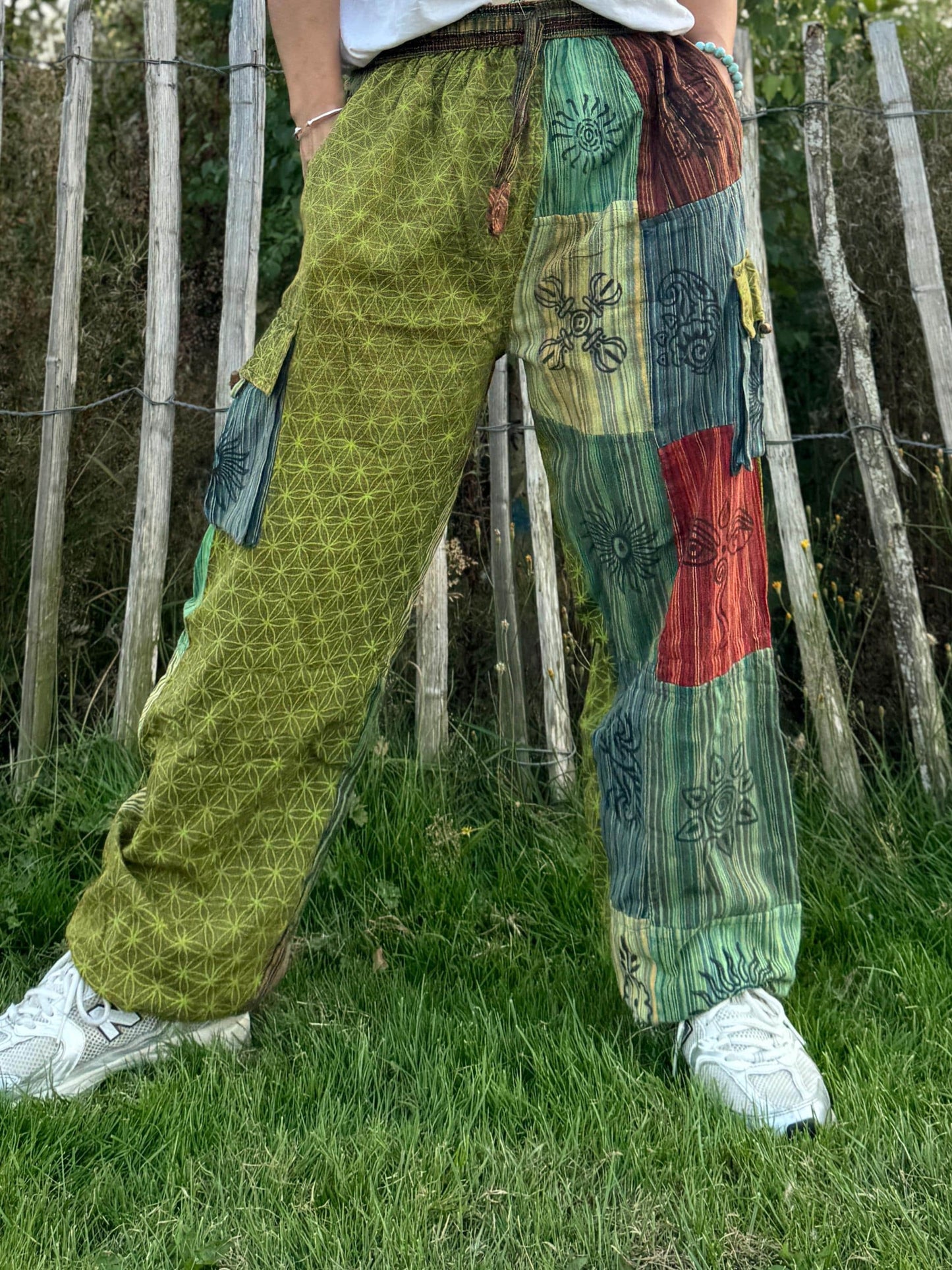 Patchwork Cotton Trousers: Unisex Hippie Festival Pants