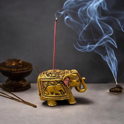 Handcrafted Golden Elephant Incense Holder, Spiritual Meditation Yoga Decor