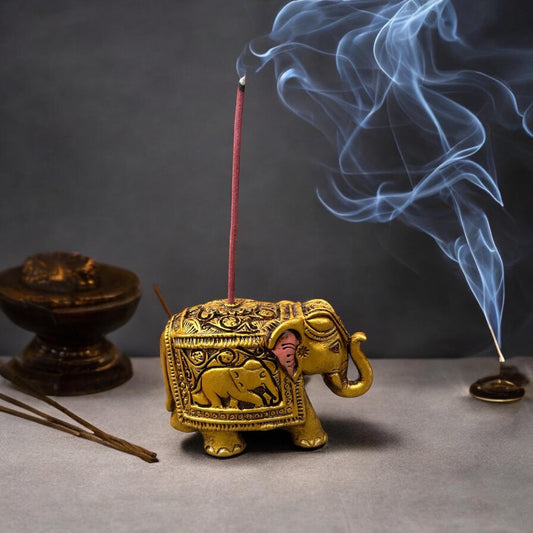 Handcrafted Golden Elephant Incense Holder, Spiritual Meditation Yoga Decor