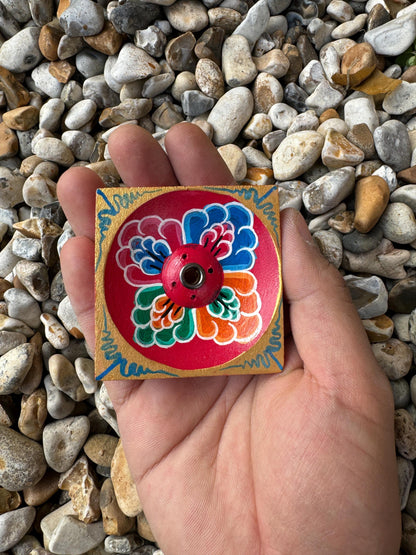 Hand Painted Wooden Incense Holder, Floral Boho Meditation Yoga Decor