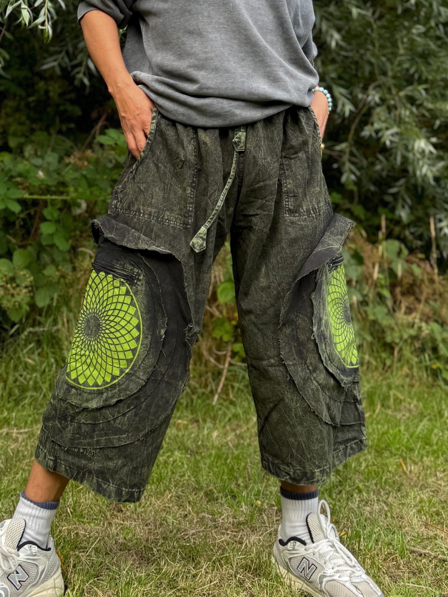 Mandala Print Cotton Festival Shorts: Unisex Boho Hippie Pants