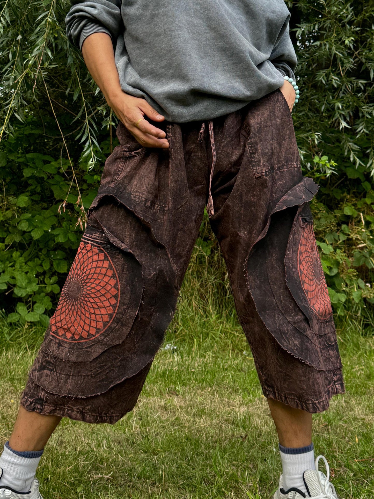 Mandala Print Cotton Festival Shorts: Unisex Boho Hippie Pants