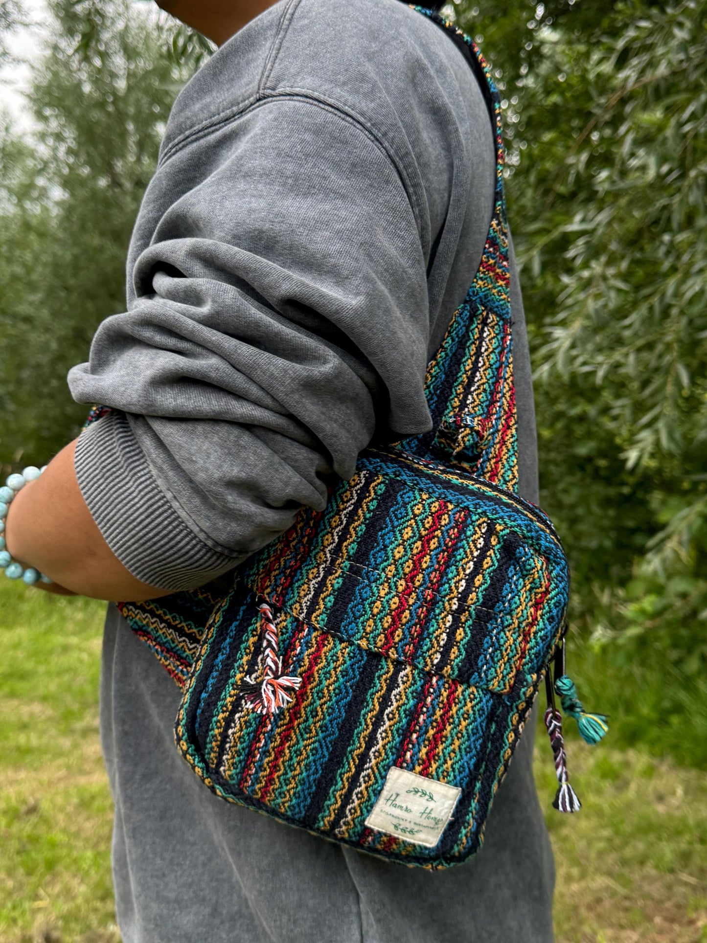 Handwoven Hemp Rasta Crossbody Bag: Unisex Hippie Festival Bag