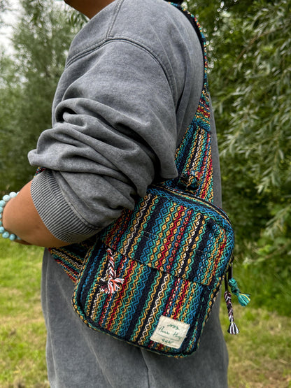 Handwoven Hemp Rasta Crossbody Bag: Unisex Hippie Festival Bag
