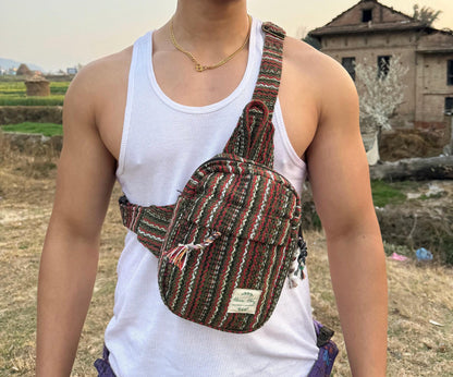 Handwoven Hemp Rasta Crossbody Bag: Unisex Hippie Festival Bag