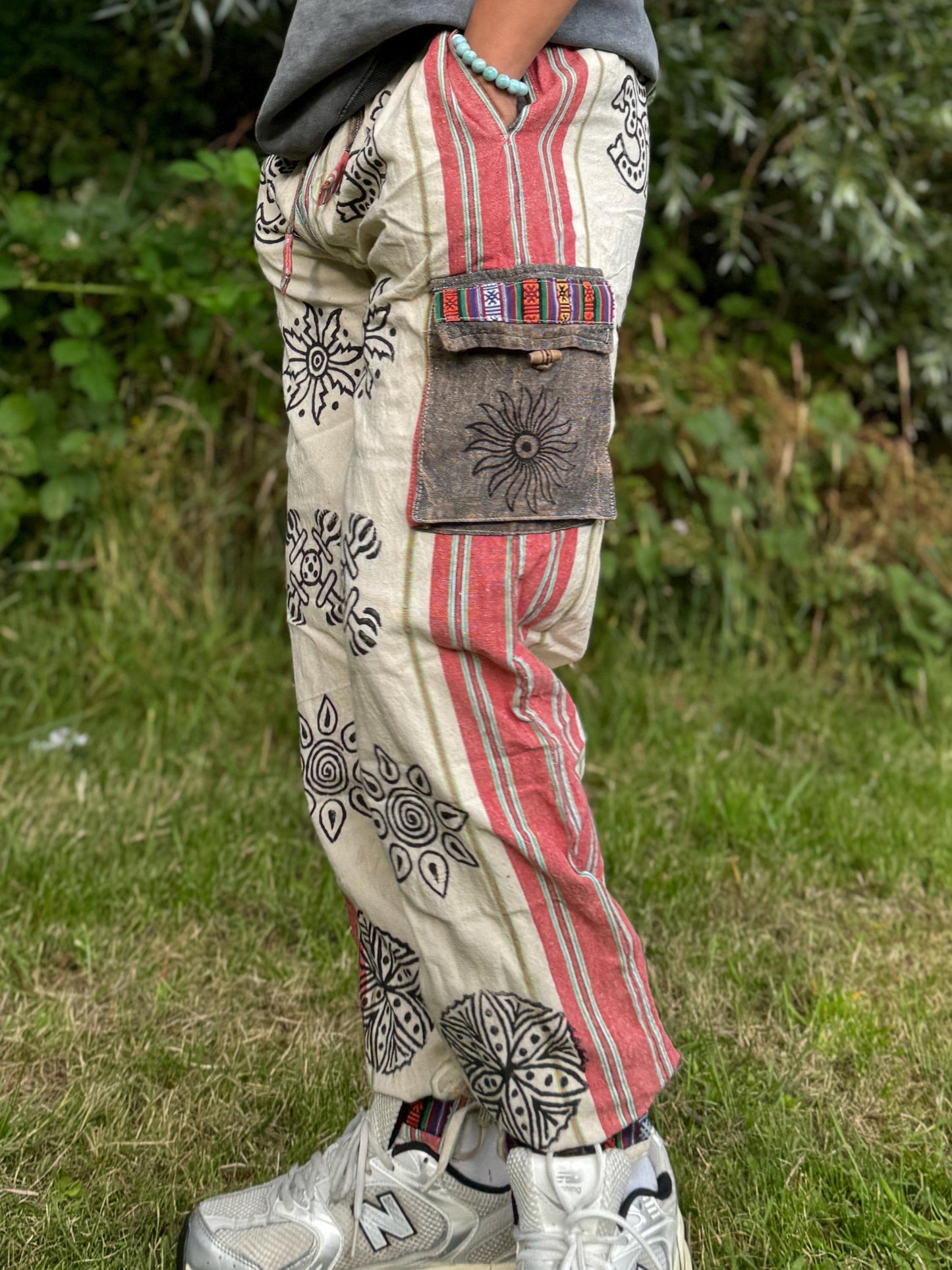 Handwoven Himalayan Cotton Cargo Pants: Festival Hippie Trousers