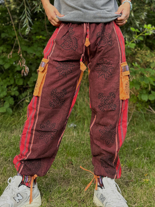 Handwoven Himalayan Cotton Cargo Pants: Eco-Friendly Hippie Trousers