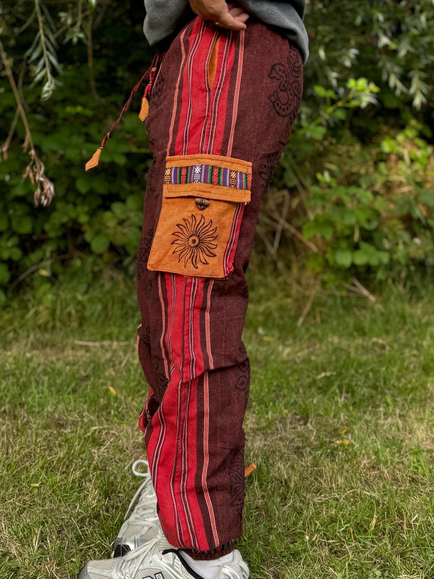 Handwoven Himalayan Cotton Cargo Pants: Eco-Friendly Hippie Trousers