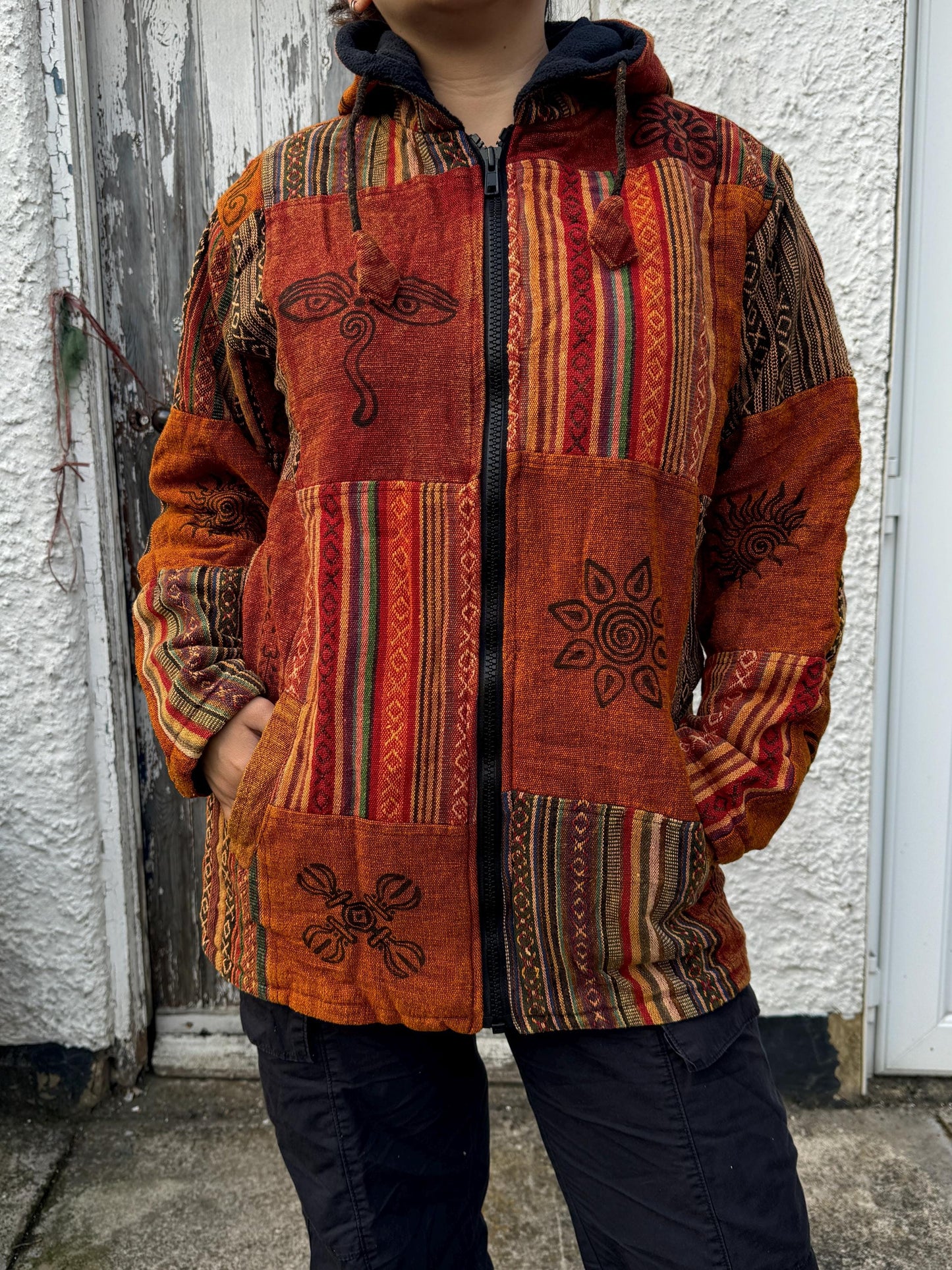 Unisex Patchwork Fleece Hoodie: Himalayan Cotton Festival Jacket