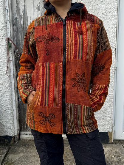 Unisex Patchwork Fleece Hoodie: Himalayan Cotton Festival Jacket