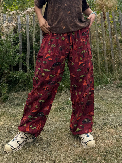 Mushroom Print Cotton Yoga Pants: Unisex Hippie Festival Trousers